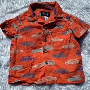 The Children's Place Short Sleeve Button Up Shirt Boys Size 12-18M Cars